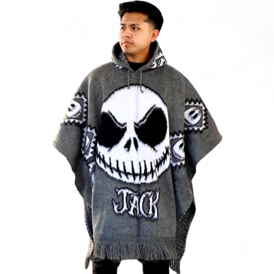 Jack Skellington Hooded Poncho, Thicker and Warmer. Alpaca Wool Poncho. Man & Women. Colors Available.