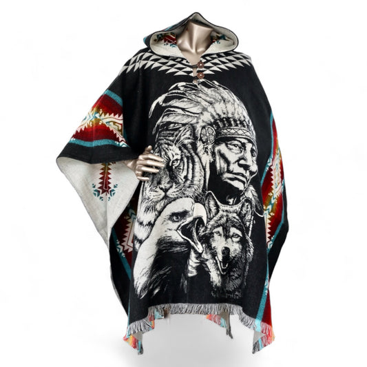 Alpaca Wool “Spirit Guides” Hooded Poncho