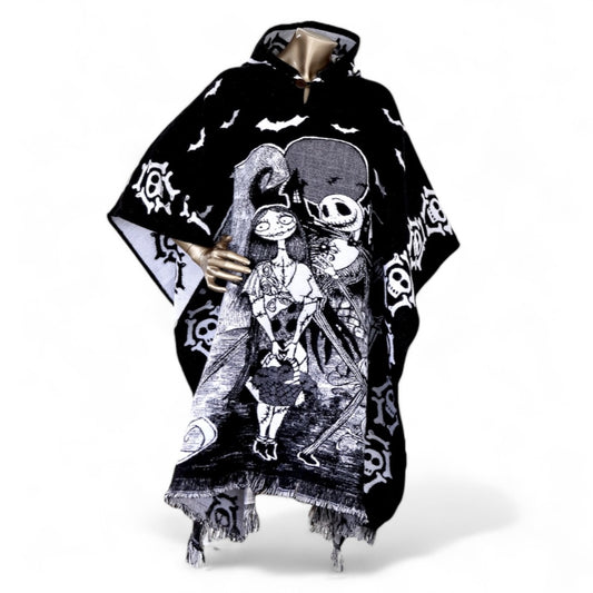 Jack Skellington & Sally- Hooded Poncho – Alpaca Wool, Halloween Collection