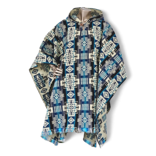 Alpaca Wool Hooded Poncho -  Southwestern Design