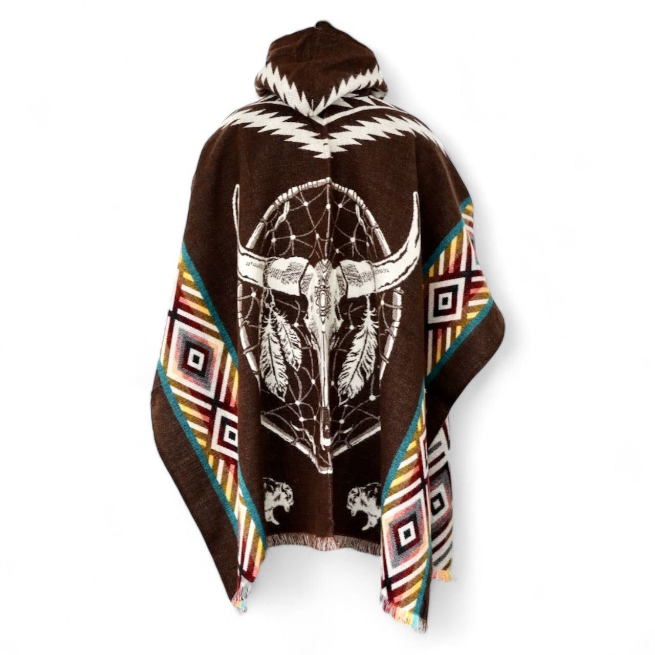 Alpaca Wool “Warrior Buffalo Skull ” Hooded Poncho.