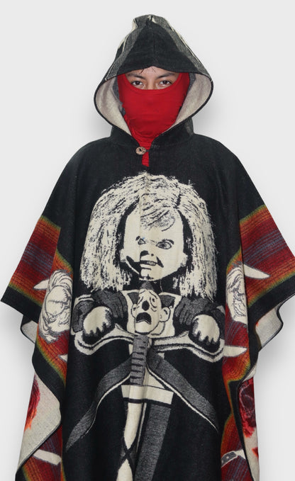 Horror Chucky - Hooded Alpaca Poncho - Halloween Collection.