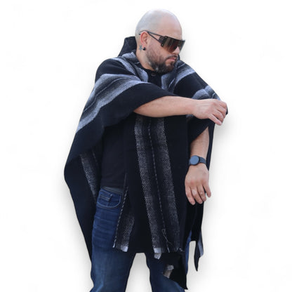 Premium Alpaca Wool –Midnight black, Handcrafted Unisex Wrap, Extra Warm Poncho.