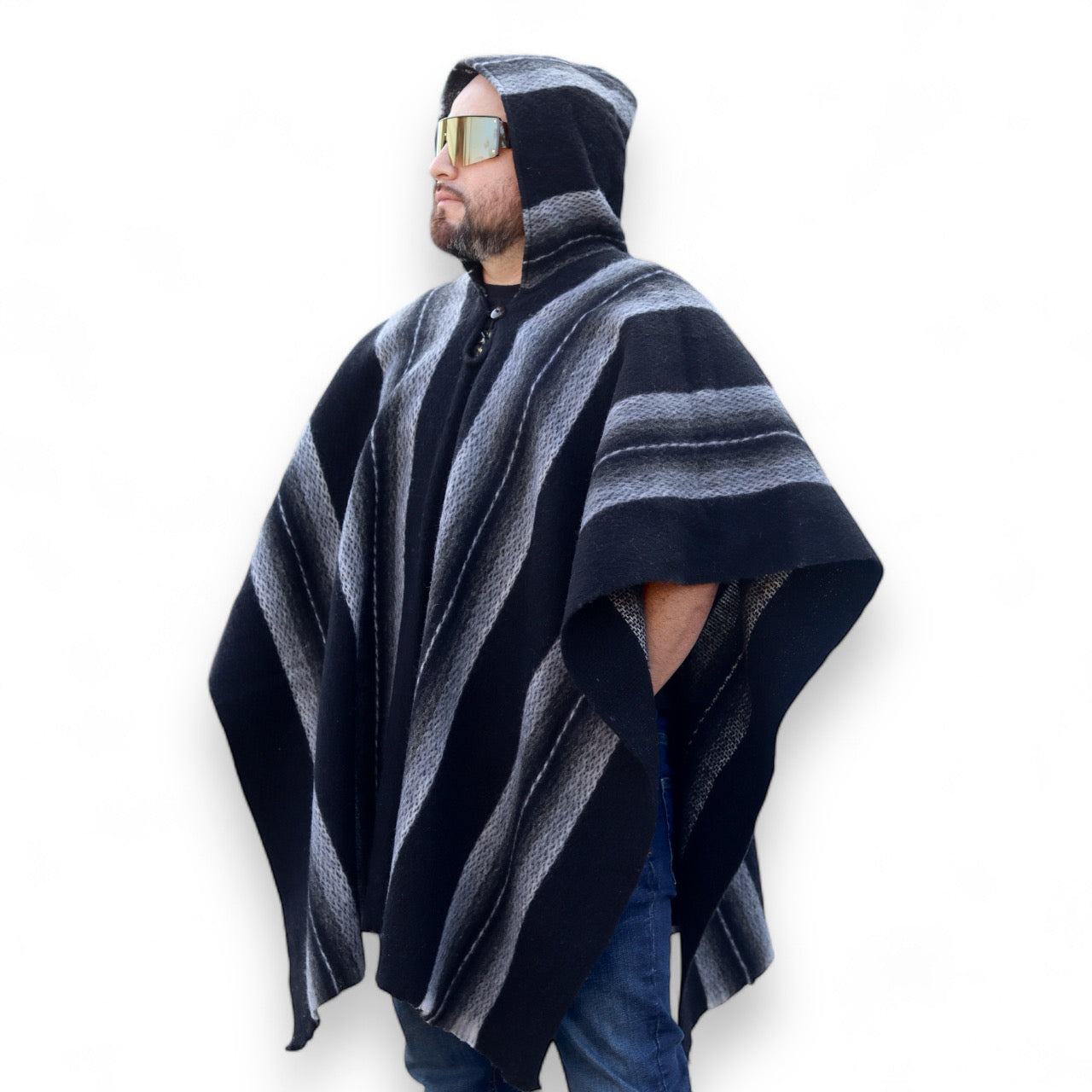 Premium Alpaca Wool –Midnight black, Handcrafted Unisex Wrap, Extra Warm Poncho.