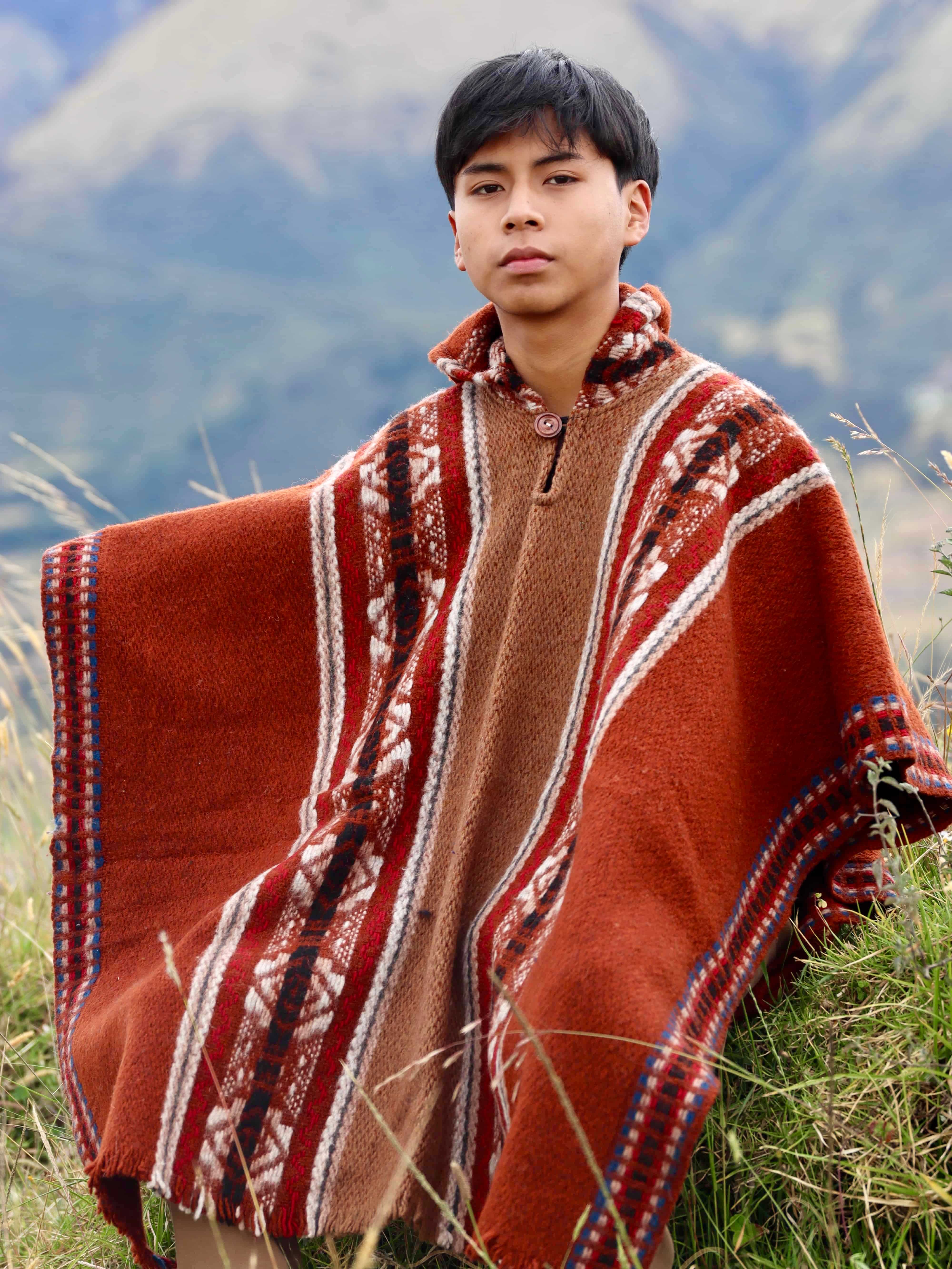 Sheep Wool Poncho – Terracotta Flame – Luxury Collection (ECUADOR